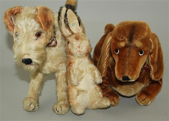 Three Steiff models, terrier 9in.